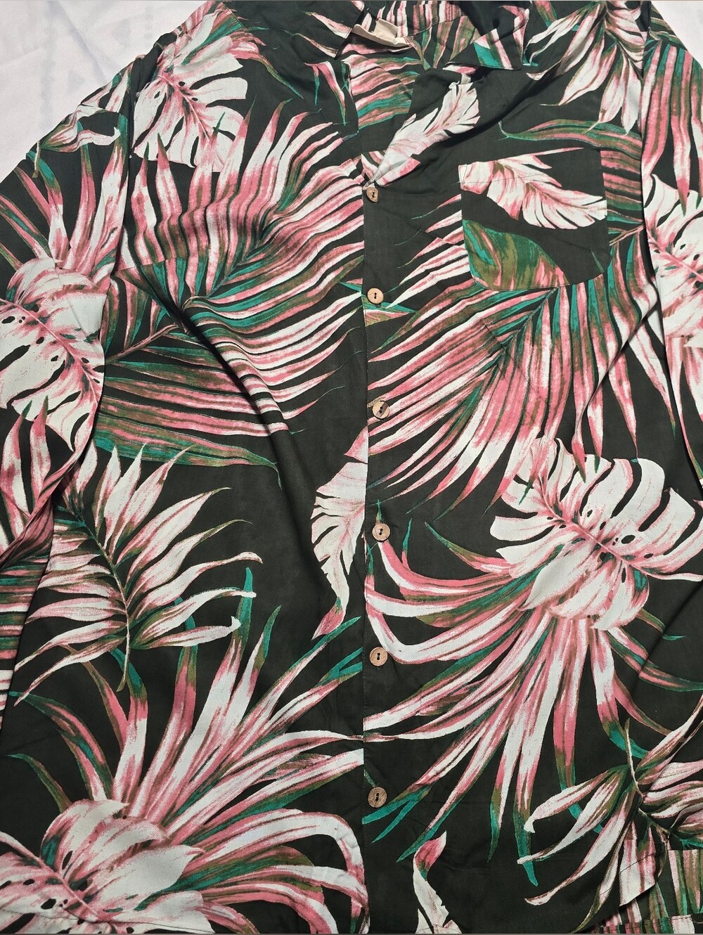 Tropical Pink & Green Floral Mens Dress Up Shirt